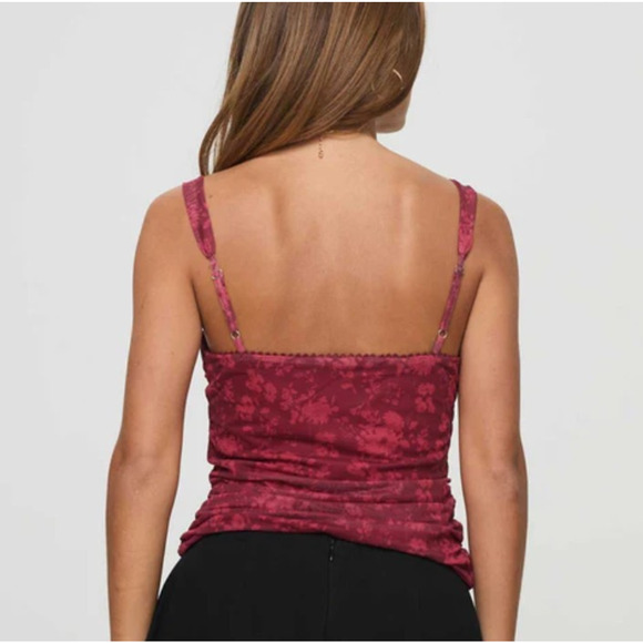 Princess Polly Attention On Me Y2K Floral Babydoll Dark Fairy Red Sheer Camisole - Picture 11 of 13